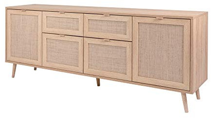 DEINE TANTE EMMA 003044 Bali 51B Sonoma Eiche/Geflecht Rafia Kommode Beistellkommode Sideboard ca. 180 x 71 x 40 cm