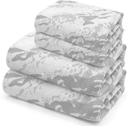 Velosso 4pce 100% Cotton Towel Bale Set Striped Ombre Hand Bath (Marble Grey)