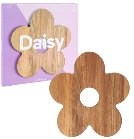 DOIY - Tabla de Cortar y Servir - Tabla de Madera para Quesos - Diseño con Forma de Margarita - Ideal para Todo Tipo de Alimentos - Hecha de Madera Grabada - Tabla de Cocina - 38x18x1,5 cm
