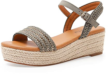 Dajingkj Espadrilles da donna con zeppa 42.99, cinturino alla caviglia, punta aperta e larga, scarpe estive da donna, Catene grigie, 38 EU
