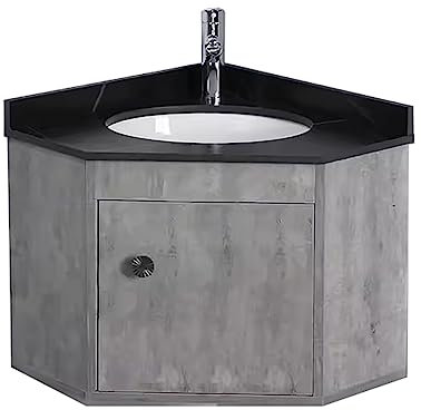 Keramik Waschbecken Praktisches Eckwaschbecken Spüle mit Unterschrank mit Abtropfeinheit und Wasserhahn für Kalt- und Warmwasser für Badezimmer & Gäste-WC Waschbecken zur Wandmontage. ( Color : Gray b