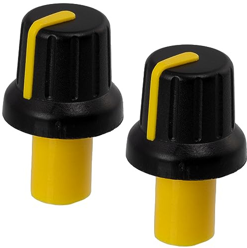 AERZETIX – C12512 - Lot de 2 Boutons de potentiomètre avec enjoliveur jaune - diamètre de l'axe 6 mm - à enfoncer - en plastique ABS - corps noir