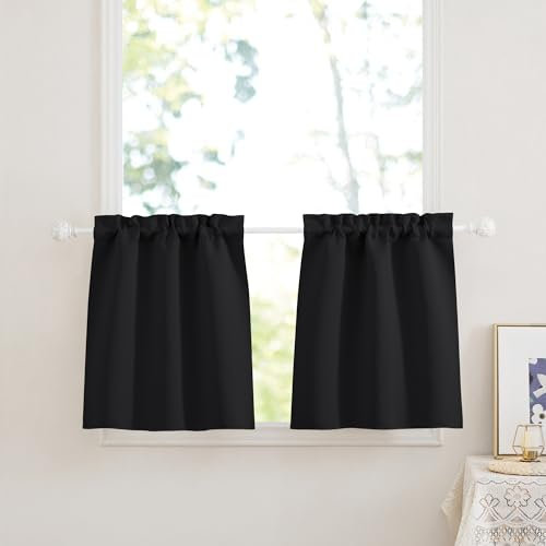PONY DANCE Tende Corte Oscuranti per Finestre con Tasca - Tendine a Vetro per Interni, 2 Pezzi 60x45 CM, Nero