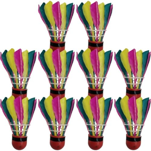 Zghhc Balles De Badminton Colorées en Plumes De Canard, 10 Pièces, Volants De Badminton, Fournitures D'entraînement, Balle De Badminton pour Jeu Décontracté
