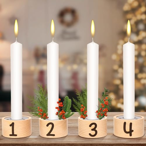 MONCAP 4 portavelas de madera para Adviento y Navidad con agujeros para arreglos florales, portavelas cónicos para Navidad, Adviento, boda, fiesta