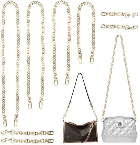 ZACUDA 8 PCS Cadena para Bolsos de Mujer Cadena de Metal Dorado Correa de Repuesto 40/60/100/120 cm Cadenas de Extensión para Bolsillos (12/17 cm) para Bolso Bandolera Bolso de Hombro y de Mano
