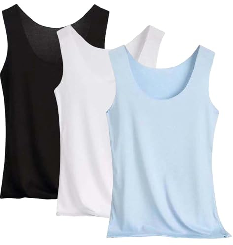 Pack de 3 camisetas de tirantes para mujer, sin costuras, de seda fría, ajustadas, elásticas, tallas grandes, deporte, entrenamiento, básica, cómoda, ropa interior, monocolor, camiseta de tirantes