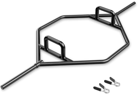 COSTWAY Trap Bar, 142 cm Hantelstange mit 2 Federverschlüsse & klappbarem Griff, Hex Bar 25mm Aufnahme bis 226kg Belastbar, Olympic Bar für Kniebeugen Kreuzheben, Schwarz