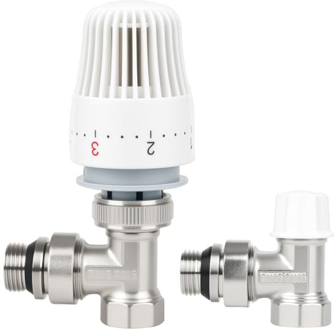 Warmfay 1/2 Zoll Thermostatventil Heizkörperventil-Set, Komplett-Set Eckform Thermostatkopf + Rücklaufverschraubung für Heizkörper, Frostschutzstellung, mit Schloss