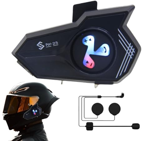 Écouteurs Moto | Système Intercom Intégré pour Casque - Casque avec Lumière Colorée, Anti-Bruit, Assistant Vocal, Imperméable pour Le Cyclisme, La Randonnée, Le Ski Et La Motoneige en Extérieur