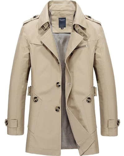 Generisch, cappotto trench da uomo, beige, in lana, trench coat, slim fit, cappotto in lana, parka da lavoro, esterno, primavera, casual, cappotto invernale, antivento, giacca a cappotto, cerniera