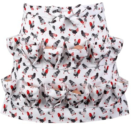 XLSXEXCL Egg Collecting Apron, 12 Pouches Chicken Egg Apron, Farmhouse Aprons for Chicken, Duck, Goose, Bird, Various Poultry Collection (Red-tailed chicken)