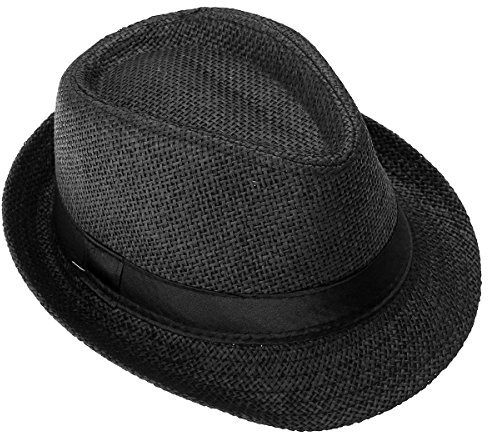FALETO Kinder Jungen Mädchen Panamahut Sonnenhut Sommerhut Beach Hut Strohhut Jazz Hut (Schwarz)