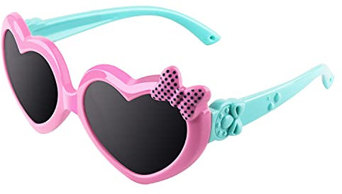 CGID Weiche Niedliche Herzförmige Polarisierte Sonnenbrille für Kinder Flexibler Rahmen 100% UV400 Schutz für Kinder Jungen und Mädchen im Alter von 3-6,K78,Pink Blau