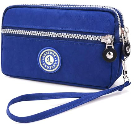 LassZone Wristlets Wallets for Women Nylon Clutch Bag Mobile Phone Purse Smartphone Bag Ladies 3 Layer Zipper Handbag with Detachable Wrist Strap for Cellphone Card Cash