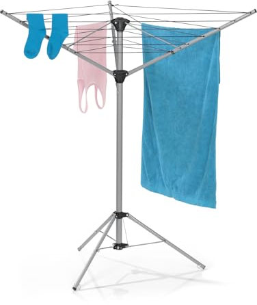 EASYmaxx Wäschespinne, zusammenklappbarer Wäscheständer für innen und außen | Wetterfest und leicht, 4 stufig höhenverstellbar, ca. 14cm x 11cm x 131cm [Aluminium]