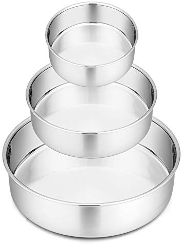 P&P CHEF Cake Pan Set of 3, 4 + 6 + 8 Round Baking Layer Cake Pan Tin