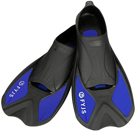 F FYJS Kurze Schwimmflossen, Reisegröße, Taucherflossen mit Netz-Tragetasche für Erwachsene, Herren und Damen, blau, L(Mens:9-10;Womens:10-11)