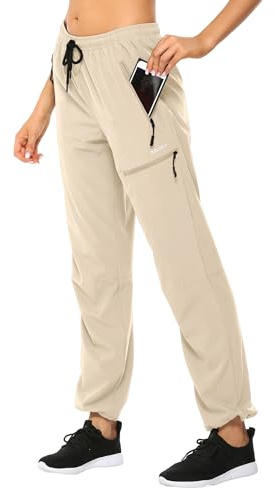 MOCOLY Pantalon Randonnée Femme Léger à Séchage Rapide Imperméable en Plein Air Pantalons Montagne Cargo Extensible pour Sport Travail Chasse avec Poche Zippée UPF 50 Khaik L