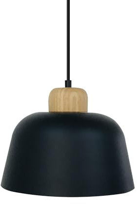 LEDKIA LIGHTING - Hängeleuchte aus Metall und Holz Wawak | Elegantes Design | Für Wohnzimmer, Küche, Schlafzimmer | Kompatibel mit E27 LED-Birne, Schwarz, Holz