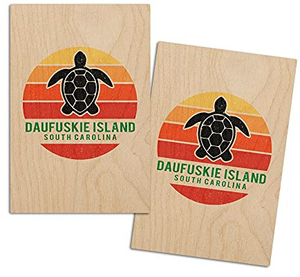 Daufuskie Island, South Carolina, Sun, Color Blocking (4x6 Birch Wood Postcards, 2-Pack Stationary, Rustic Home Wall Decor)
