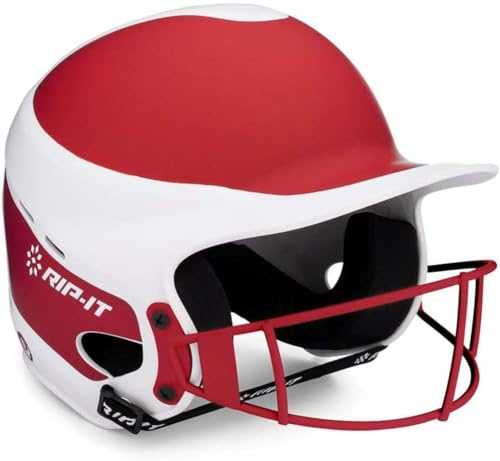 RIP-IT | Vision Pro Softball Batting Helmet with Face Mask | Matte | Two-Tone Scarlet M/L | Lightweight Women’s Sport Equipment