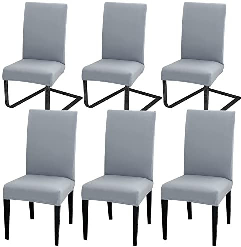 MOLVCE Stuhlhussen 6er Set Stuhlbezug Universal bi-Elastic Hussen für Stühle Moderne Stretch Stuhlhussen Stuhl Abdeckung Abnehmbare Waschbar für Esszimmer, Hotel, Bankett, Partys Deko, Hellgrau