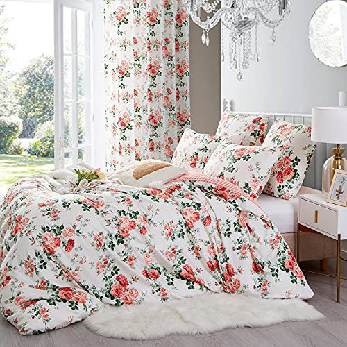 Sacebeleu Blumen Kissenbezug 40x80 cm Rot Weiß Blüten Pflanzen Design Tolle Kissenhülle Blumen Vintage Kopfkissenbezug mit Reißverschluss