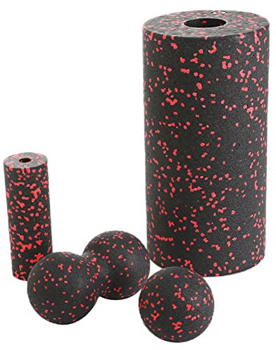 Fascia Fascia Set de rodillos Fitness Yoga Bolas de masaje Hollow Foam Massager Massager Kit, Rojo, Rodillo de espuma Masajeador de tejido profundo, Rodillo profesional de fascia para la
