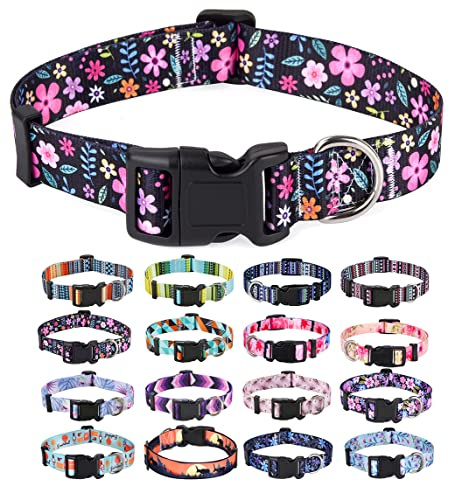 Mihqy Hundhalsband, sött halsband för hundar och husdjur, med blommigt mönster, mjukt och justerbart för hon- och hanvalpar, S, M, L (blommigt, XS)