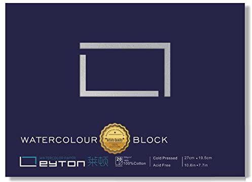Artists Watercolor Paper Block - 100% Cotton Paper,20 Sheets of 160lb/350gsm Cold Press Watercolor Paper - Ideal for Watercolor, Gouache, Ink, Acrylic, and More - Premium Art Paper (7.6 x 10.6'')