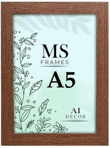 AI Decor A5 Dark Oak Picture Frames (8.3 x 5.8 Inch) Poster Frame - Clear Acrylic Display Poster MDF Wooden Portrait/Panoramic - Flat Wall Mount Hang Hooks & Free Tabletop Stand (21 x 14.8 cm)