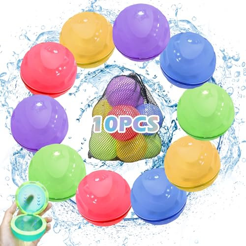 Ligtmor Wasserbomben Wiederverwendbar, 10 Stück Wasserbomben Selbstschließend, Wasserbomben Magnetisch, 1 Sekunde Schnellfüll Wasserbomben Set, Geeignet für Kinder, Erwachsene, Strand, Poolparty