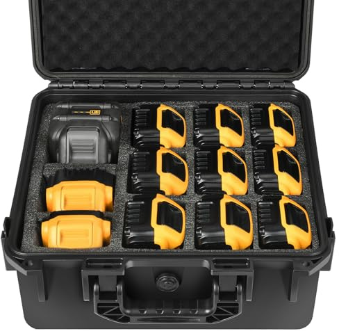 LOTOCASE Aufbewahrungstasche für Dewalt Akku und Ladegerät, wasserdichte Werkzeugbox, Aufbewahrungstasche mit anpassbarem Schaumstoff für Milwaukee/Makita/Ryobi Akku und Ladegerät (nur Hülle)
