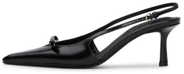 MAVMAX Slingback Heels for Women Bow Pointed Close Toe Stilettos High Kitten Heels Pumps Dress Party Heeled Sandals, Patent Black, 6 UK