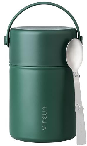 VINSUN Thermobehälter für Essen 800ml mit Löffel - Edelstahl, auslaufsicher, breite Öffnung - doppelwandig isolierter Essensbehälter für Arbeit, Schule, Wandern, Camping