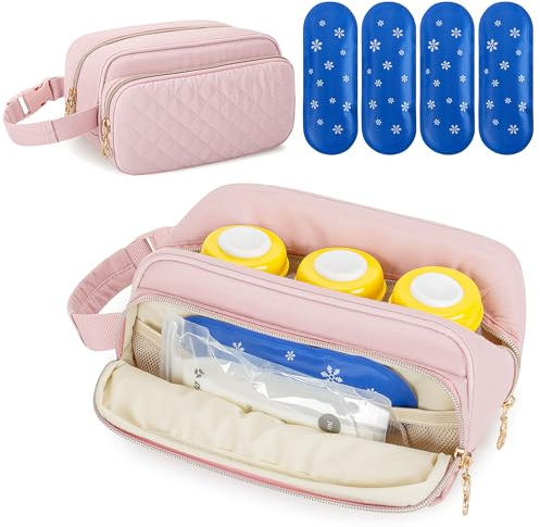 Damero Bolsa térmica para leche materna con 4 bolsas de hielo,Rosa