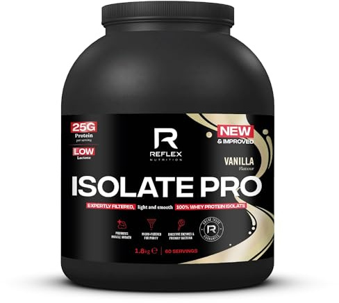 Reflex Nutrition Isolate Pro - 83% Premium Protein from Whey Isolate Protein Powder - Fast Absorption, Low Lactose, Low Fat, Low Sugar Protein Shake - Muscle Gain (Vanilla, 1.8kg, 60 Servings)