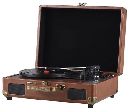 Tourne-Disque Vintage 35 X 25,5 X 13 Cm Valise Bluetooth Ceinture Portable - Tourne-Disque entraîné (Brown)