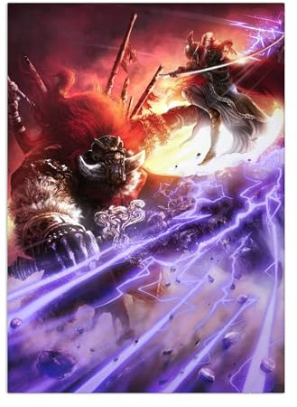 Displate Offiziell Elden Ring MetallPoster Magnetische Befestigung Inklusive Lizenziert Bilder Hochwertiges Poster Lands Between - Malenia against Radahn Poster 45 cm x 32 cm