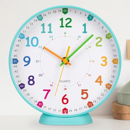 VIVILINEN Reloj de pared para niños, silencioso, 20 cm, sin ruido de tictac, para niños y niñas, regalo de escolarización