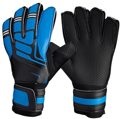 yeeplant Gants de Gardien avec Maintien des Doigts, Gants de Football en Latex adhérent pour Match et entraînement, Design Respirant avec Double Maintien au Poignet, Bleu, Taille 9, Paume 19 à 20 cm