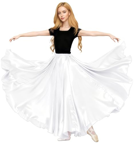 Baisdan Satin Skirt Belly Dance Costume Festival Maxi Full Long Swing Skirt White