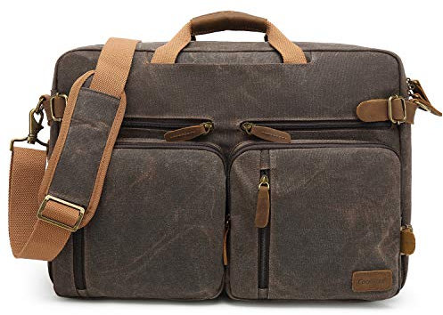 CoolBELL Herren Messenger Bag Umhängetasche Aktentasche umwandelbar Reiserucksack Laptoptasche 17,3 Zoll Multifunctional Schultertasche / Handtasche für Männer, wasserdicht Wachsöl Canvas Braun