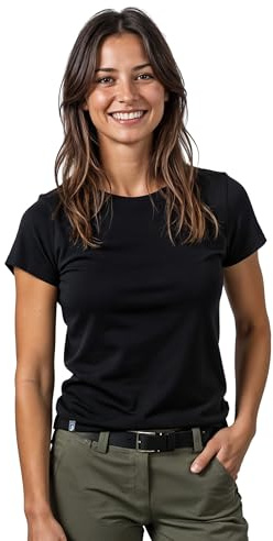 ALPIN LOACKER Camiseta de Mujer de Lana Merino de Manga Corta y Polo - Transpirable y de Secado Rápido para Deporte y Senderismo - Camiseta Térmica Funcional, Nero S