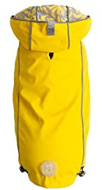 GF Pet Hunderegenmantel Elasto-Fit Wendemantel für Hunde wasserdichte Kapuzenjacke - Gelbe Blätter - Medium