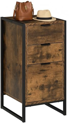 HOMCOM 3 Drawer Chest of Drawers with Metal Frame and Runner, Rustic Brown