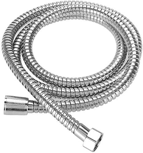 REQUISITE NEEDS Stainless Steel Flexible Pipe Shower Hose Chrome Anti-Kink with 2 Washers - Universal Size (1.5 M)