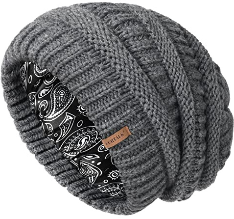 FURTALK Bonnet Ample pour Femme Bonnet tricoté doublé en Satin Double Couche Doux et Chaud pour l'hiver pour Filles