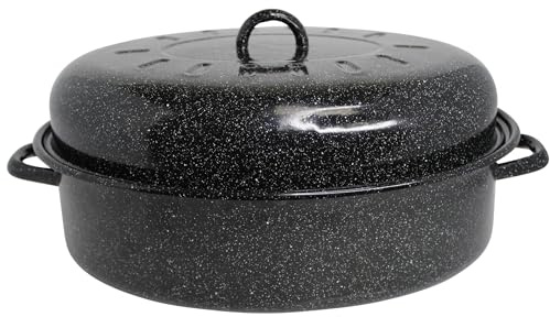 MIRRO 18in Enamel Oval Roaster with Lid, Black